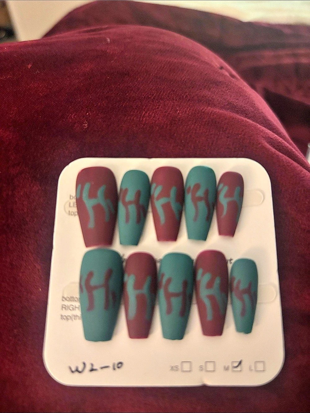Green & Burgundy Press-On Nails